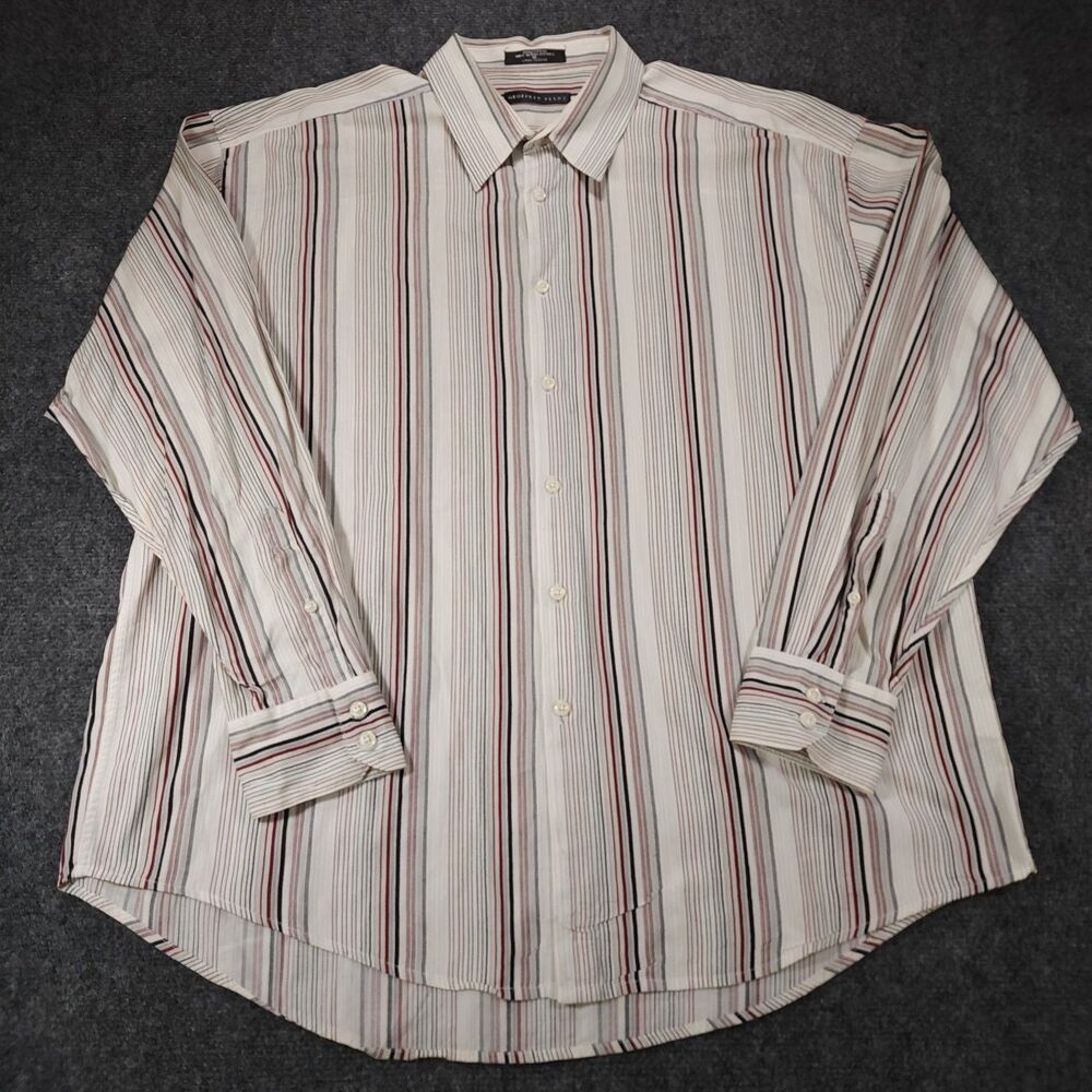 Geoffrey Beene Men's XL Dress Shirt White Multi Stripe 100% Cotton